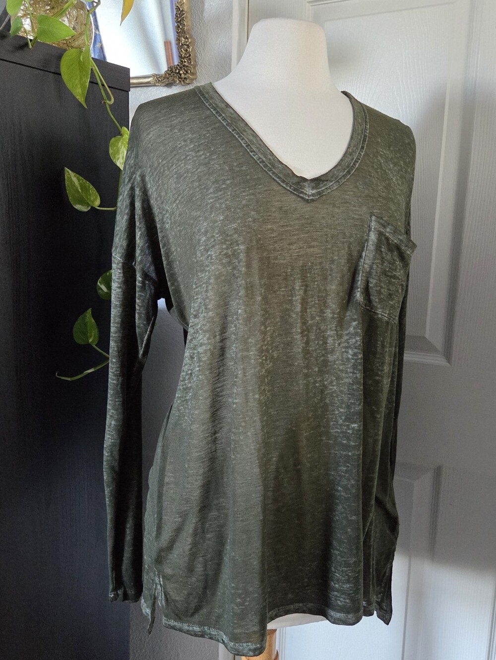 Olive green burnout knit heathered long sleeve top Bella Swan Twilight Vibes